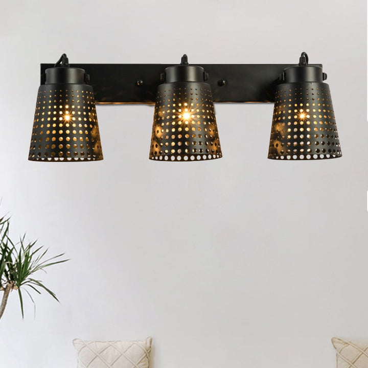 Lisslune | Steel Wall Lamp with Hollow Design Industry 1/2/3-Head Indoor Rotating Wall Lamp in Black