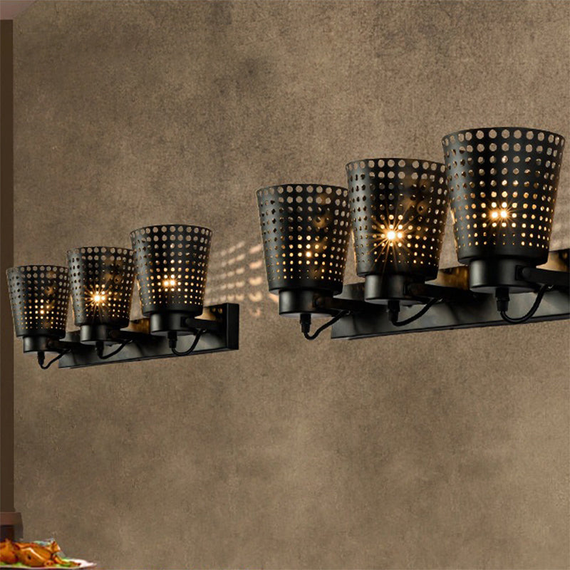 Lisslune | Steel Wall Lamp with Hollow Design Industry 1/2/3-Head Indoor Rotating Wall Lamp in Black