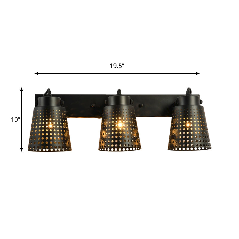 Lisslune | Steel Wall Lamp with Hollow Design Industry 1/2/3-Head Indoor Rotating Wall Lamp in Black