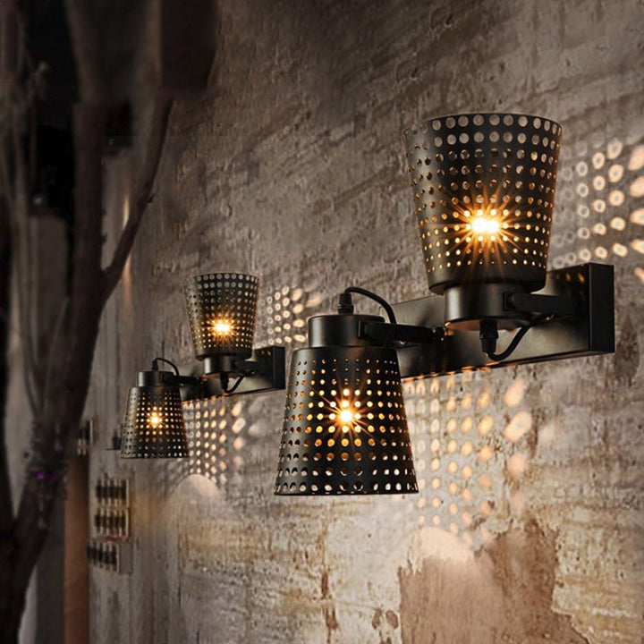 Lisslune | Steel Wall Lamp with Hollow Design Industry 1/2/3-Head Indoor Rotating Wall Lamp in Black