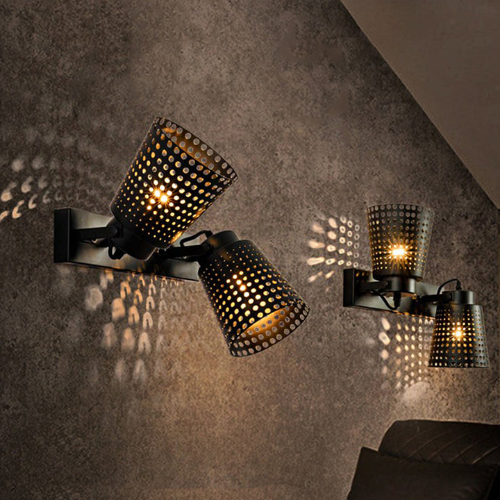 Lisslune | Steel Wall Lamp with Hollow Design Industry 1/2/3-Head Indoor Rotating Wall Lamp in Black