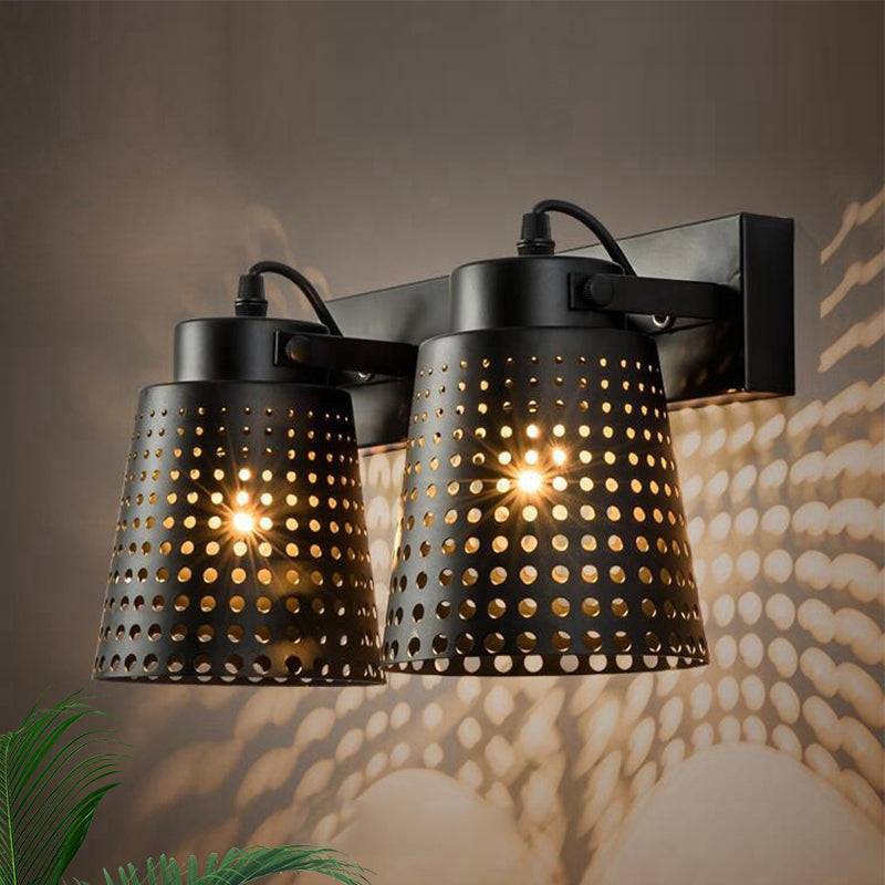 Lisslune | Steel Wall Lamp with Hollow Design Industry 1/2/3-Head Indoor Rotating Wall Lamp in Black