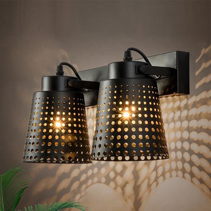 Lisslune | Steel Wall Lamp with Hollow Design Industry 1/2/3-Head Indoor Rotating Wall Lamp in Black