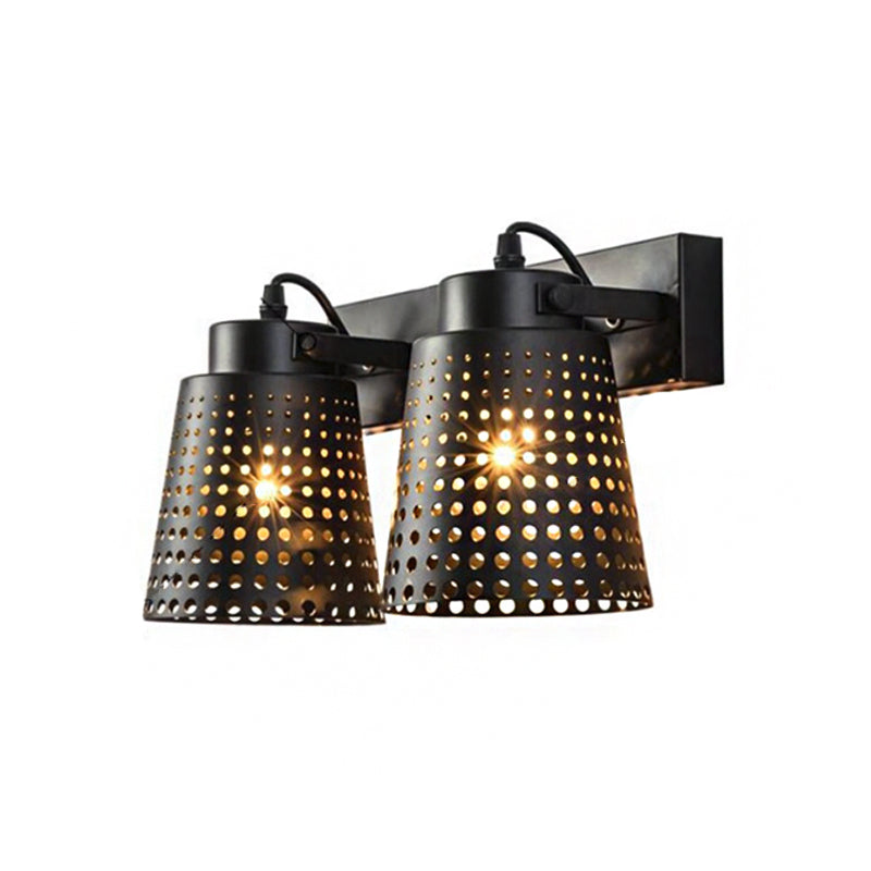 Lisslune | Steel Wall Lamp with Hollow Design Industry 1/2/3-Head Indoor Rotating Wall Lamp in Black