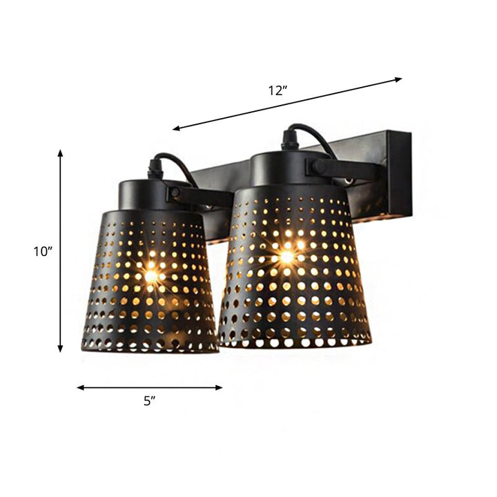 Lisslune | Steel Wall Lamp with Hollow Design Industry 1/2/3-Head Indoor Rotating Wall Lamp in Black