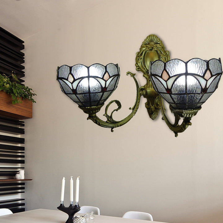 Lisslune | Art Glass Bowl Wall Lamp Café Restaurant 2-Lamps Tiffany Classic Clear Wall Lamp for Entrance Door