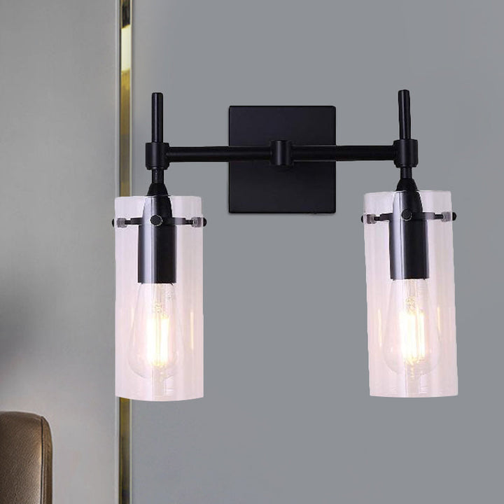 Lisslune | Clear Glass Tube Wall Lighting Kitchen Bathroom 2 Lights Antique Wall Lamp in Black