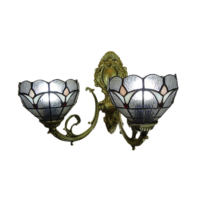 Lisslune | Art Glass Bowl Wall Lamp Café Restaurant 2-Lamps Tiffany Classic Clear Wall Lamp for Entrance Door