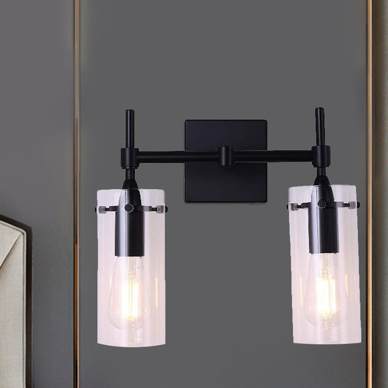Lisslune | Clear Glass Tube Wall Lighting Kitchen Bathroom 2 Lights Antique Wall Lamp in Black