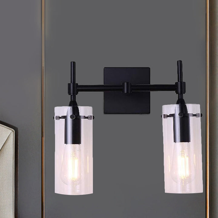 Lisslune | Clear Glass Tube Wall Lighting Kitchen Bathroom 2 Lights Antique Wall Lamp in Black