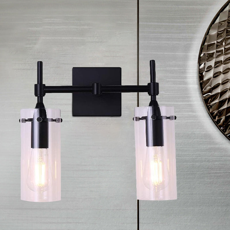 Lisslune | Clear Glass Tube Wall Lighting Kitchen Bathroom 2 Lights Antique Wall Lamp in Black
