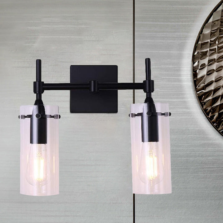 Lisslune | Clear Glass Tube Wall Lighting Kitchen Bathroom 2 Lights Antique Wall Lamp in Black