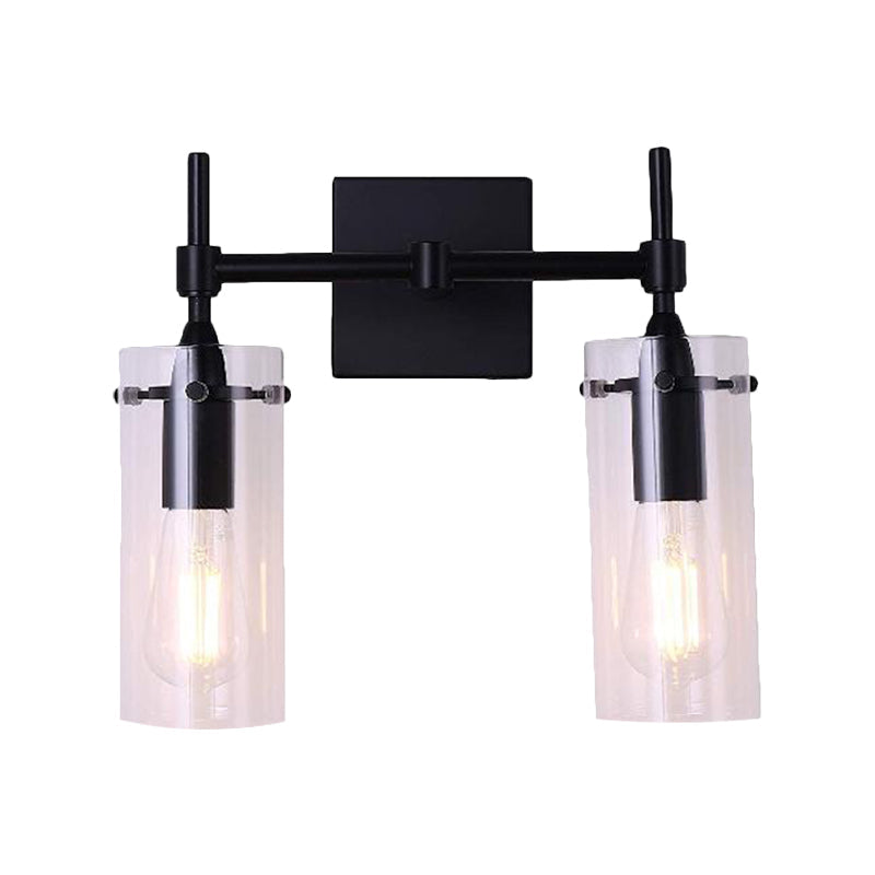 Lisslune | Clear Glass Tube Wall Lighting Kitchen Bathroom 2 Lights Antique Wall Lamp in Black