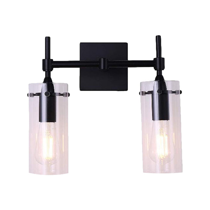 Lisslune | Clear Glass Tube Wall Lighting Kitchen Bathroom 2 Lights Antique Wall Lamp in Black