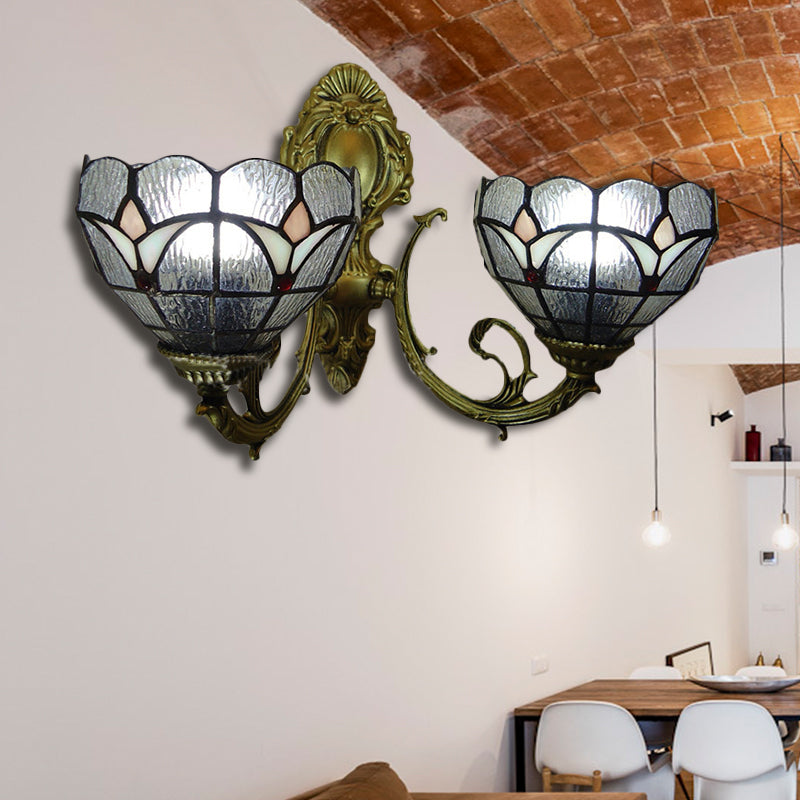 Lisslune | Stained glass bowl wall lamp study 2 lights Tiffany traditional wall lamp in blue/clear