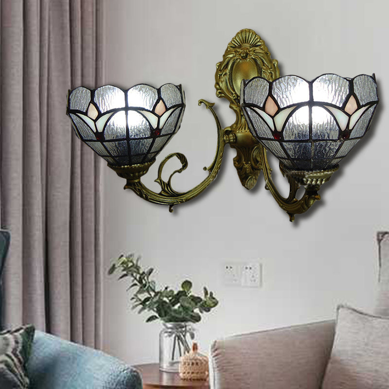 Lisslune | Stained glass bowl wall lamp study 2 lights Tiffany traditional wall lamp in blue/clear