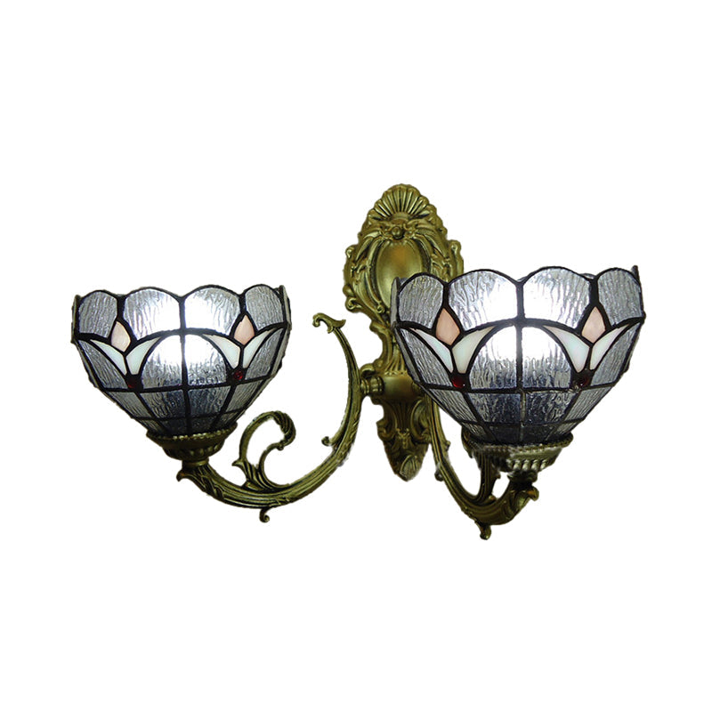 Lisslune | Stained glass bowl wall lamp study 2 lights Tiffany traditional wall lamp in blue/clear