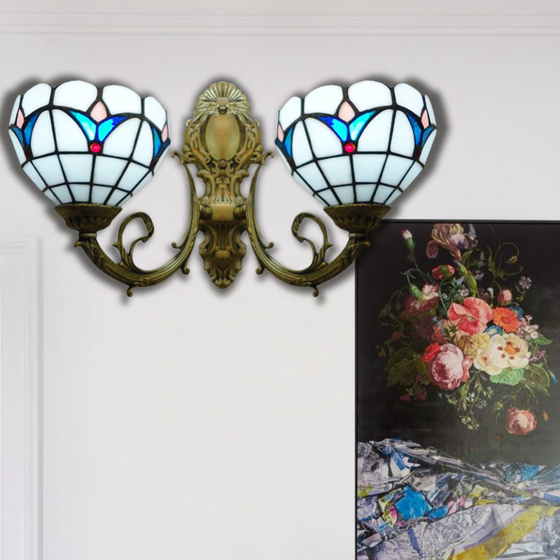 Lisslune | Striped Glass Ceiling Wall Light 2 Heads Traditional Tiffany Wall Light in White for Hotel