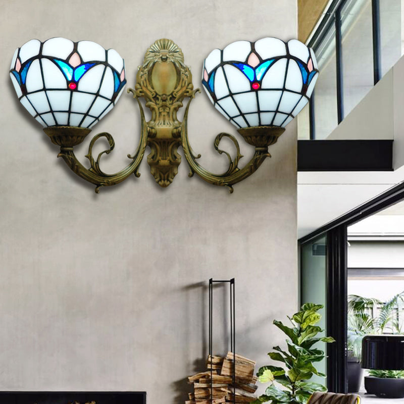 Lisslune | Striped Glass Ceiling Wall Light 2 Heads Traditional Tiffany Wall Light in White for Hotel
