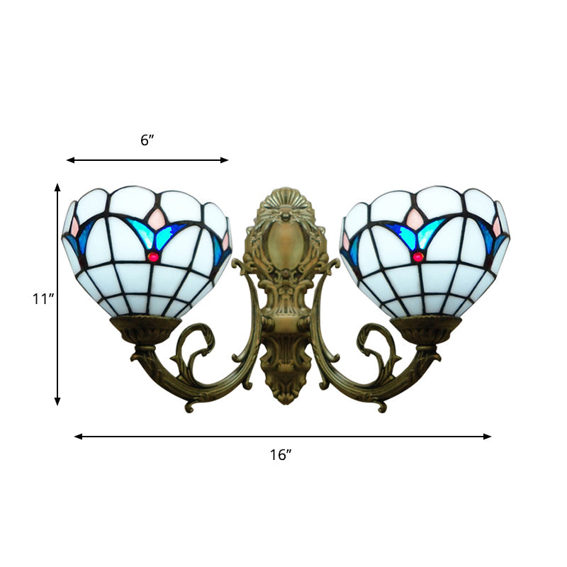 Lisslune | Striped Glass Ceiling Wall Light 2 Heads Traditional Tiffany Wall Light in White for Hotel