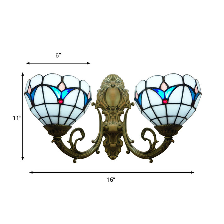 Lisslune | Striped Glass Ceiling Wall Light 2 Heads Traditional Tiffany Wall Light in White for Hotel