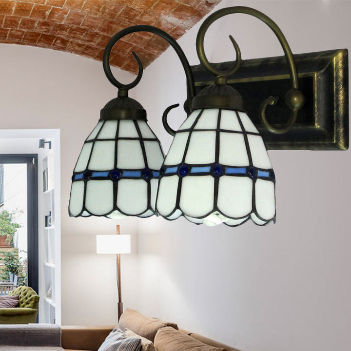 Lisslune | Curved Living Room Wall Lamp Art Glass 2 Heads Tiffany Traditional Wall Lamp in White