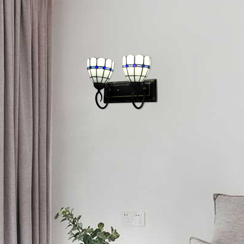 Lisslune | Curved Living Room Wall Lamp Art Glass 2 Heads Tiffany Traditional Wall Lamp in White