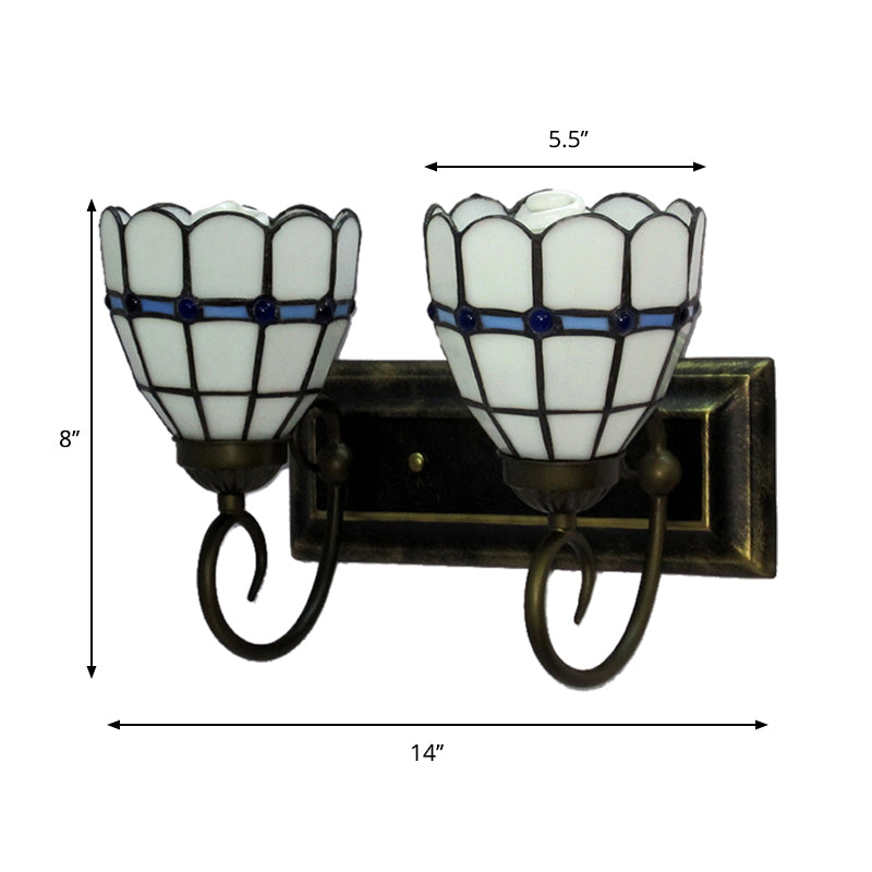 Lisslune | Curved Living Room Wall Lamp Art Glass 2 Heads Tiffany Traditional Wall Lamp in White
