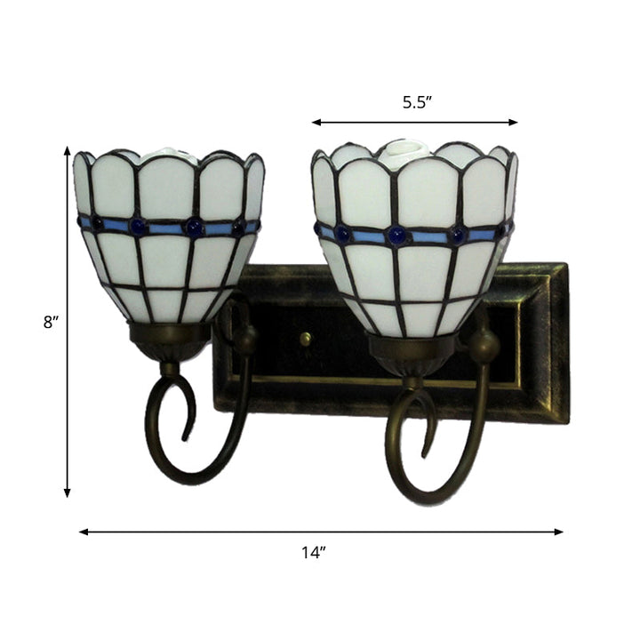 Lisslune | Curved Living Room Wall Lamp Art Glass 2 Heads Tiffany Traditional Wall Lamp in White