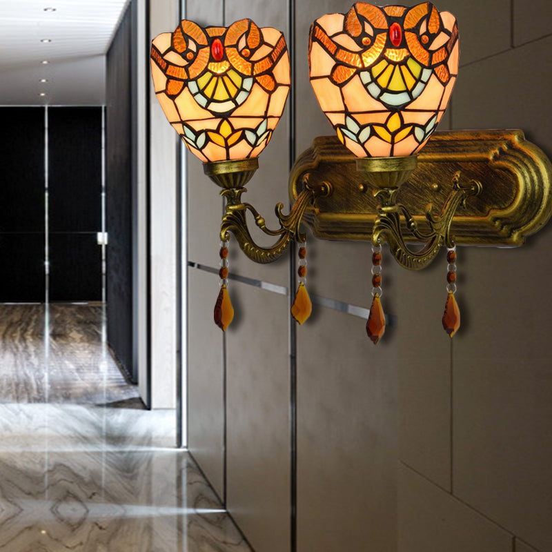 Lisslune | Stained Glass Victorian Designed Wall Lamp Bookstore 2 Lights Tiffany Wall Lamp with Agate