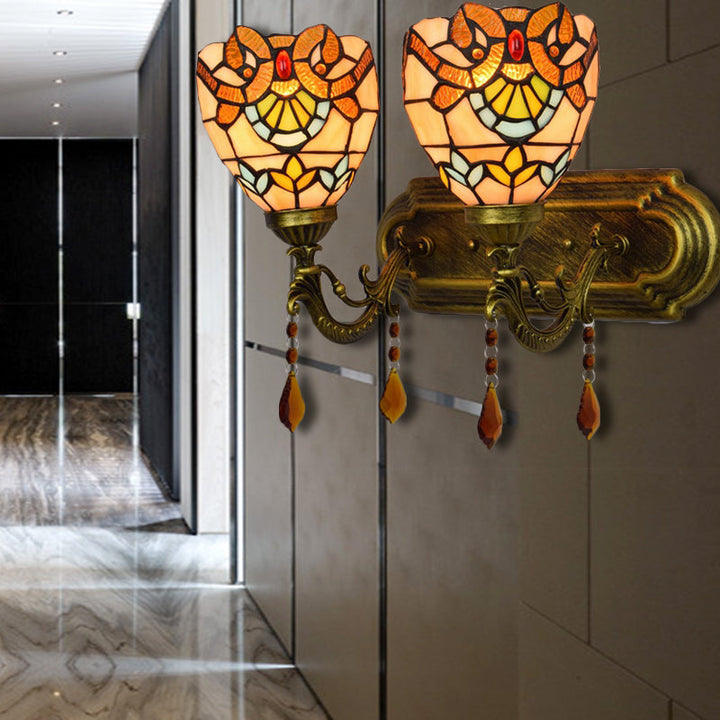 Lisslune | Stained Glass Victorian Designed Wall Lamp Bookstore 2 Lights Tiffany Wall Lamp with Agate