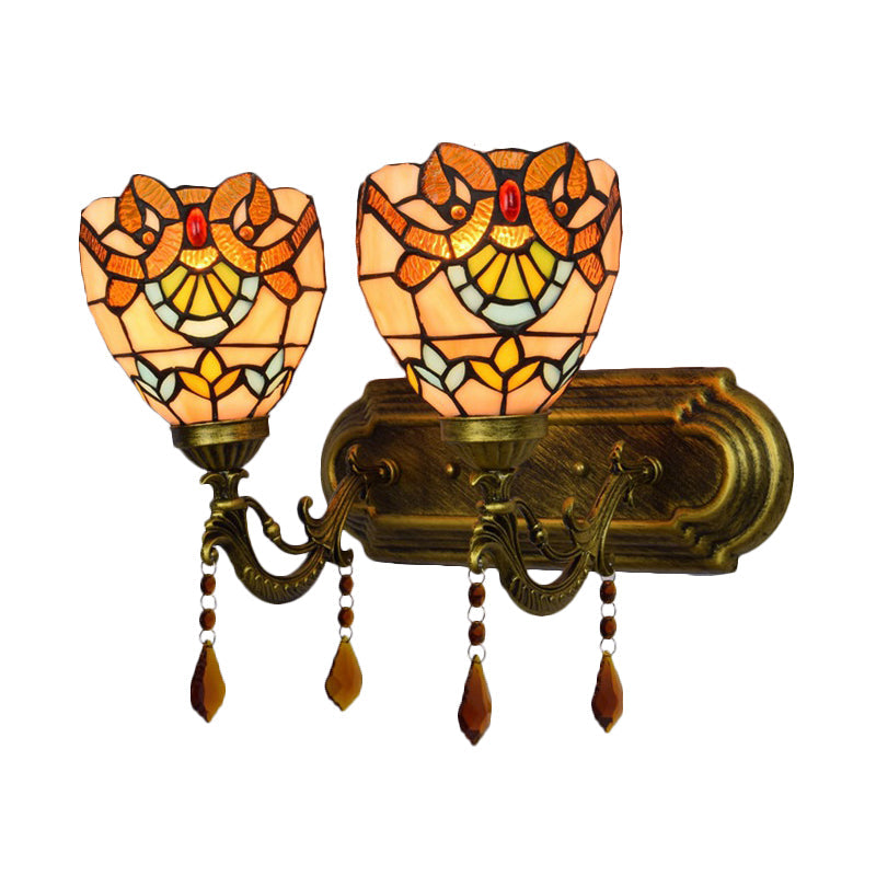 Lisslune | Stained Glass Victorian Designed Wall Lamp Bookstore 2 Lights Tiffany Wall Lamp with Agate