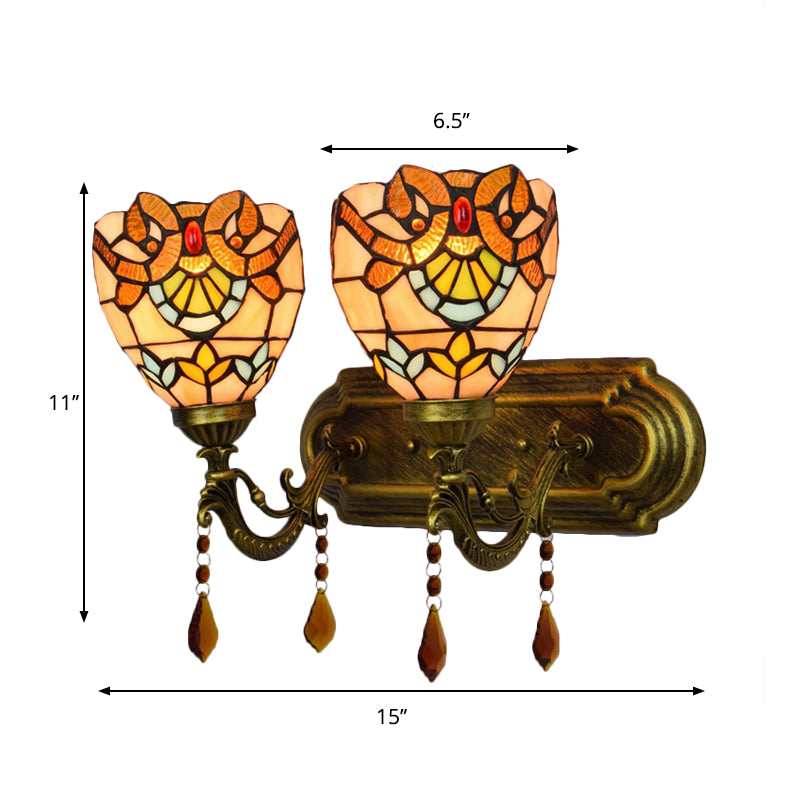 Lisslune | Stained Glass Victorian Designed Wall Lamp Bookstore 2 Lights Tiffany Wall Lamp with Agate