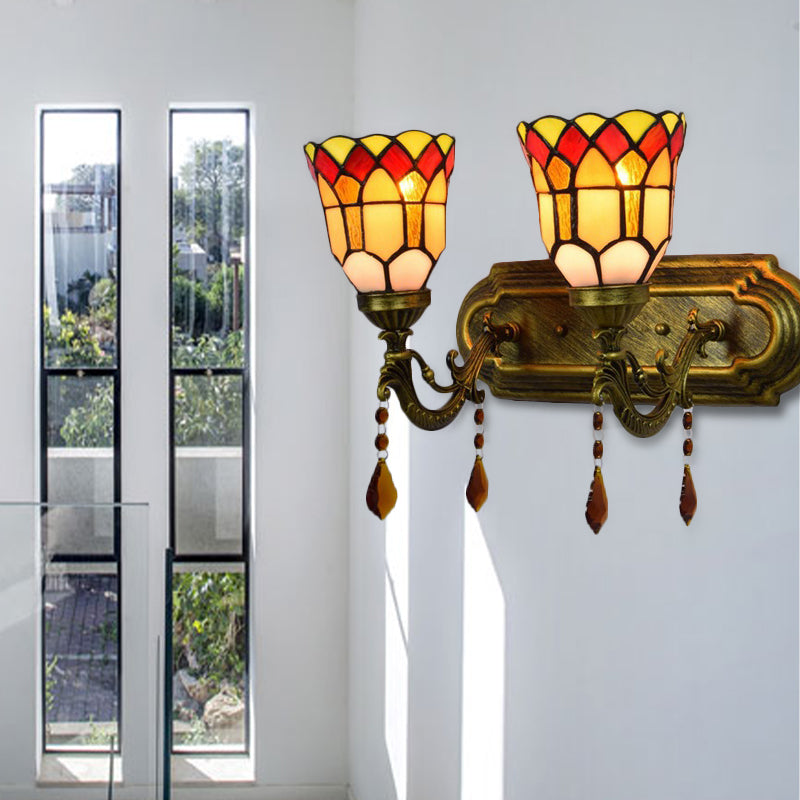 Lisslune | Foyer Stair Bell Wall Light with Agate Glass 2 Heads Tiffany Traditional Wall Lighting