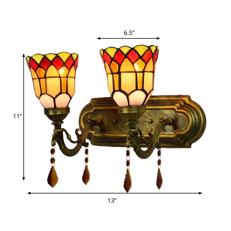 Lisslune | Foyer Stair Bell Wall Light with Agate Glass 2 Heads Tiffany Traditional Wall Lighting