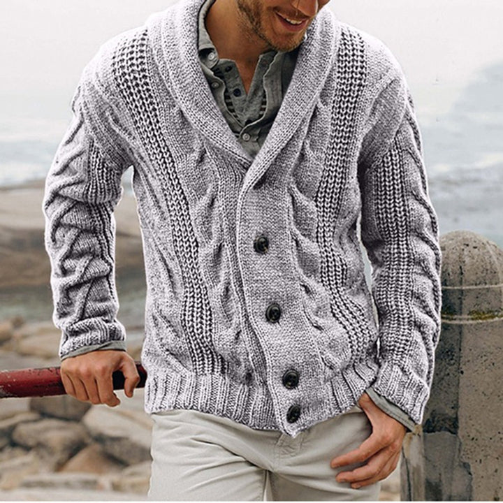 Men's chunky knit cardigan with shawl collar and button details Lisslune