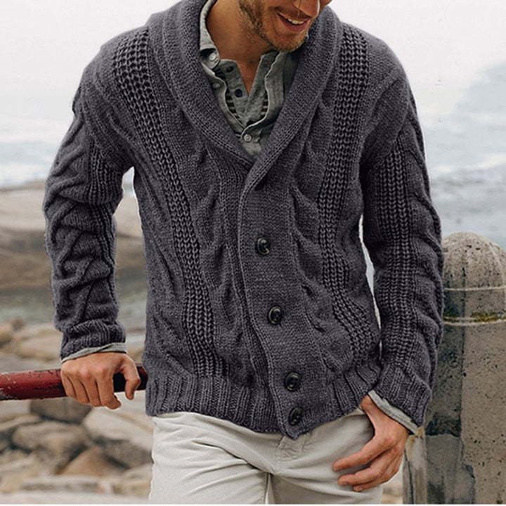 Men's chunky knit cardigan with shawl collar and button details Lisslune