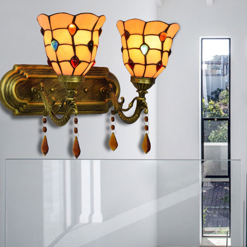 Lisslune | Tiffany Classic Bell Wall Lamp with Agate 2 Heads Tiffany Wall Light in Beige for Staircase
