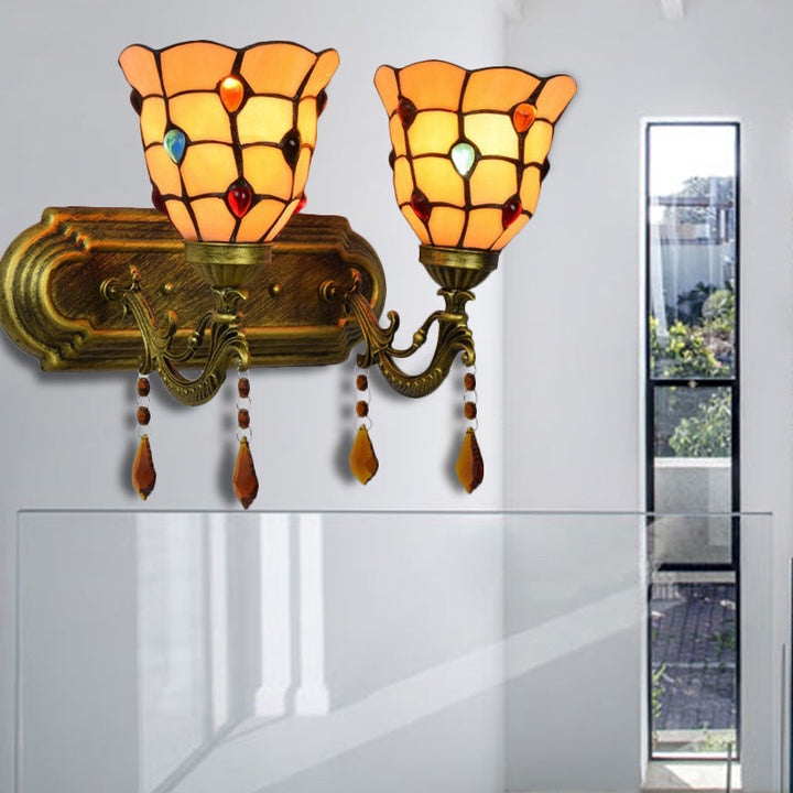 Lisslune | Tiffany Classic Bell Wall Lamp with Agate 2 Heads Tiffany Wall Light in Beige for Staircase