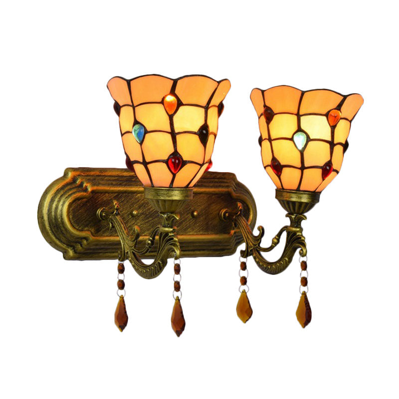Lisslune | Tiffany Classic Bell Wall Lamp with Agate 2 Heads Tiffany Wall Light in Beige for Staircase
