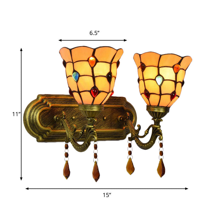 Lisslune | Tiffany Classic Bell Wall Lamp with Agate 2 Heads Tiffany Wall Light in Beige for Staircase