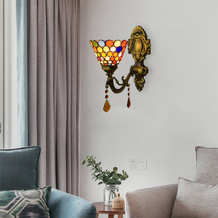Lisslune | Glass dot bell wall light with agate 1 head Tiffany Moroccan wall light in antique brass for staircase