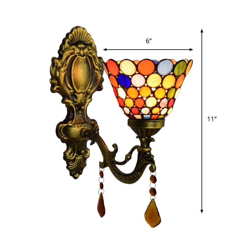 Lisslune | Glass dot bell wall light with agate 1 head Tiffany Moroccan wall light in antique brass for staircase