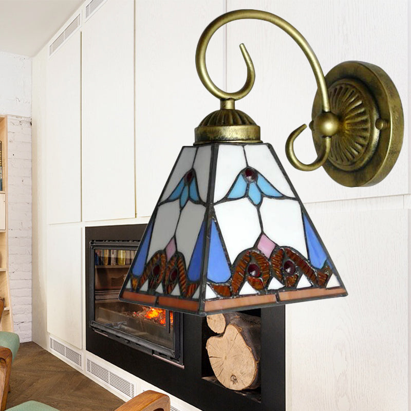 Skørter | 1 Headpiece Wall Light Tiffany Blue Stained Glass Wall Sculpture Light with Curved Arm