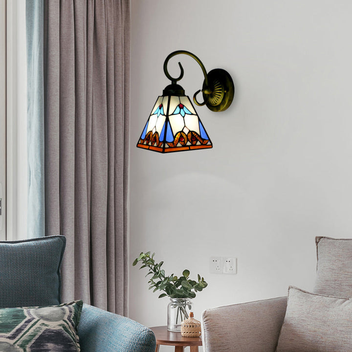 Skørter | 1 Headpiece Wall Light Tiffany Blue Stained Glass Wall Sculpture Light with Curved Arm
