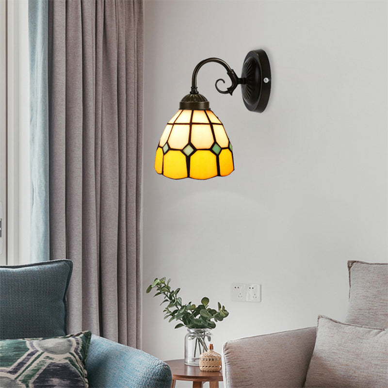 Lisslune | Art Glass Grid Dome Wall Light Gallery 1 Head Tiffany Classic Wall Light in Yellow for Bedroom