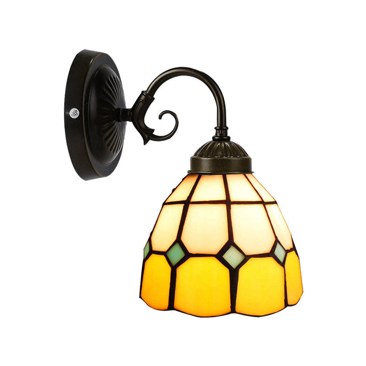 Lisslune | Art Glass Grid Dome Wall Light Gallery 1 Head Tiffany Classic Wall Light in Yellow for Bedroom