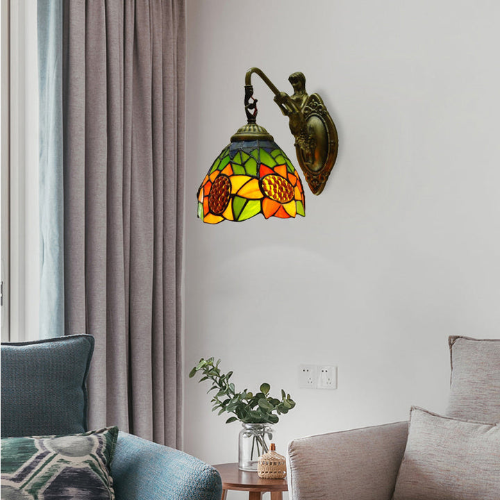 Lisslune | Orange Glass Sunflower Wall Lamp Tiffany 1 Main Antique Brass Wall Mounted Lighting Fixture