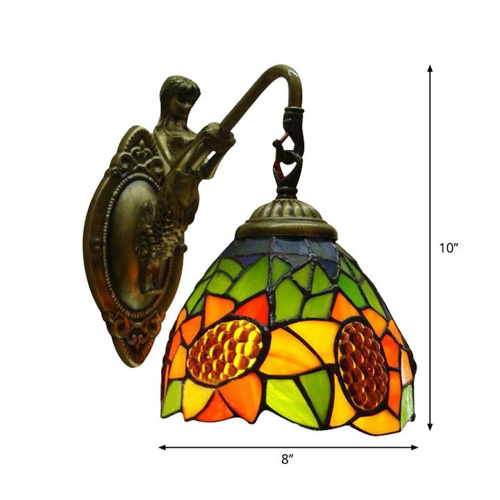 Lisslune | Orange Glass Sunflower Wall Lamp Tiffany 1 Main Antique Brass Wall Mounted Lighting Fixture