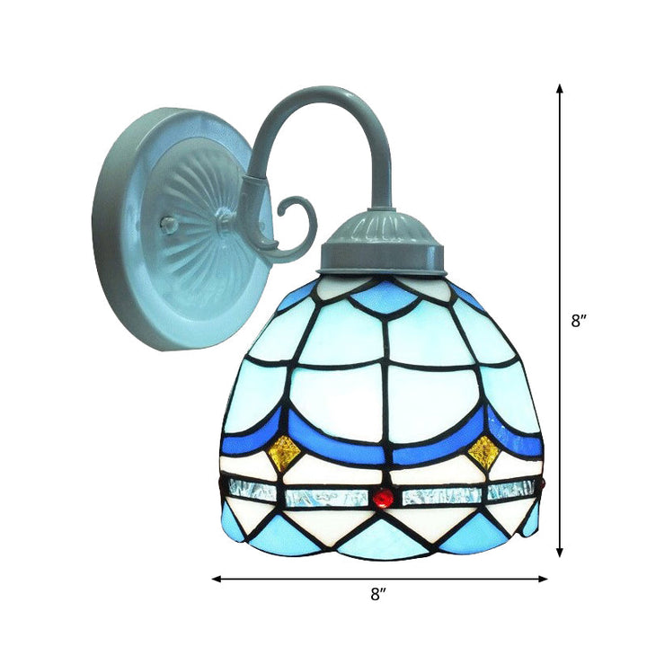 Lisslune | Tiffany Arched Small Wall Light Stained Glass 1 Head Blue Wall Light in White Finish for Living Room